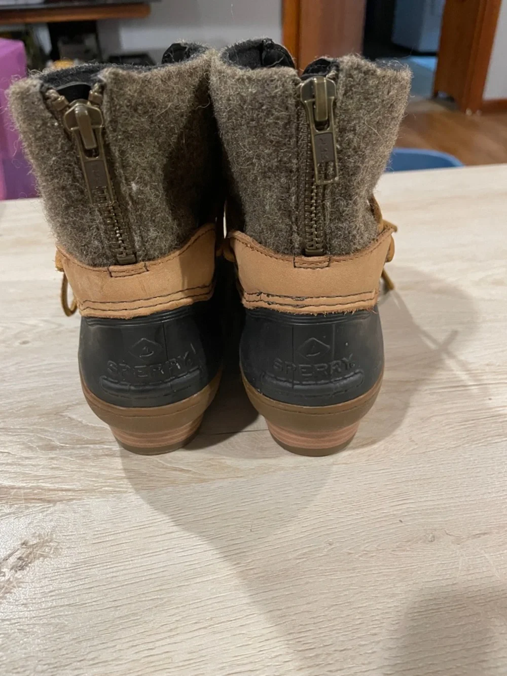 Sperry Brown Wool-Look Duck Boots with Tan Laces